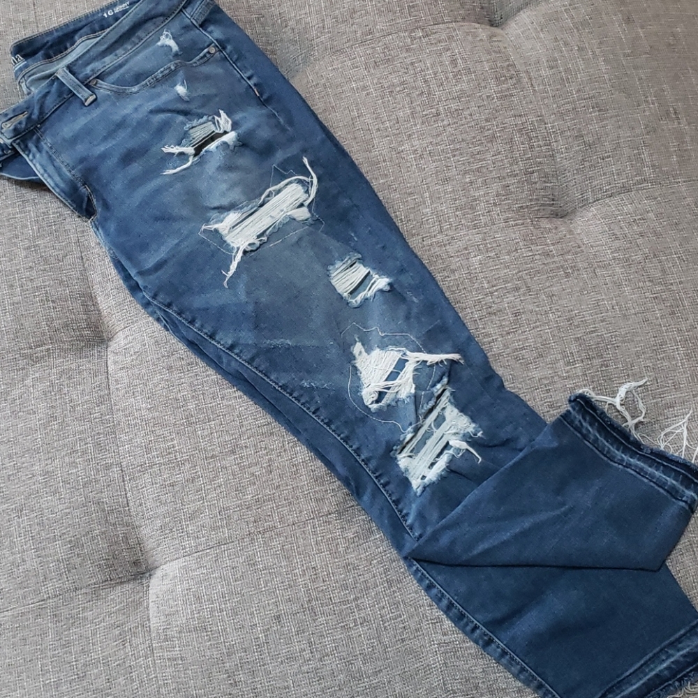 Blue Distressed Skinny Ankle Jeans